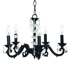  Black 5 Arm Glass Turret Chandelier