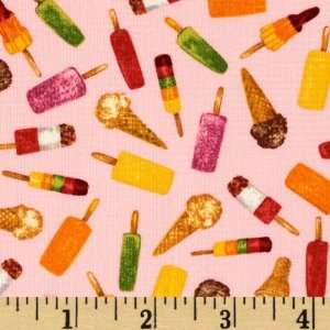  44 Wide Fruit And Ice Frozen Treats Scatter Pink Fabric 