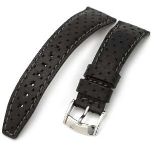 22mm Matte Black Semi perforated Texture Calf Watch Strap Semi Square 