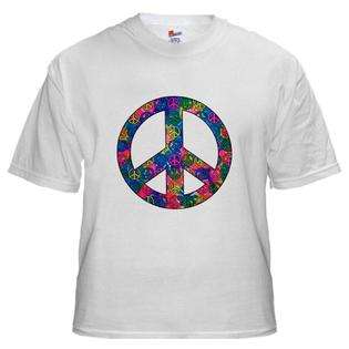 Artsmith Inc White T Shirt Peace Symbols Inside Tye Dye Peace Symbol 