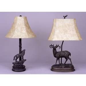  Table lamp cast leather shade wolf