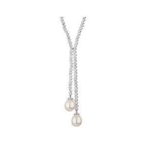   White Freshwater Pearl Sparkle Bead Lariat Necklace in Sterling Silver