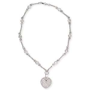   Style Pave Set CZ. Diamond Heart Charm Rope Chain Necklace: Jewelry