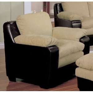 Sofa Chair in Beige Microfiber Dark Brown Vinyl:  Home 