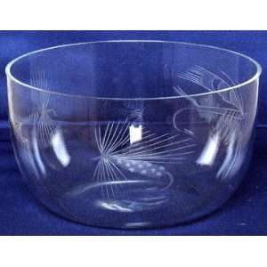   Etched Fishing Fly Large Glass Salad Bowl 4.5H 8D