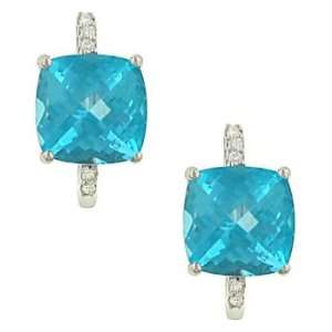    Blue Topaz(5.16ct) & Pave Diamond(.08ct) Hoop Earrings: Jewelry