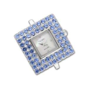  Silver Tone Block Watch Face with Light Sapphire Crystals 