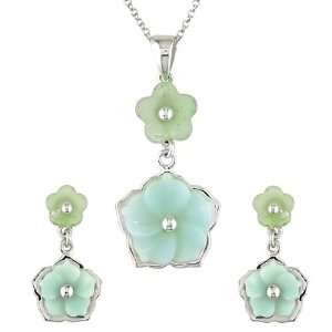   Aventurine and Blue Quartzite Earrings and Pendant Set in Silver, 18