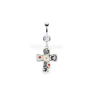   Hardened Rubber Cross with Multi CZ Body Jewelry 14 Gauge: Jewelry
