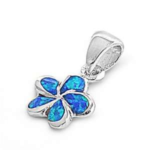    Sterling Silver & Blue Opal Star Flower Plumeria Pendant: Jewelry