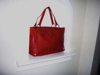  Large Red Patent Leather Like Shopper Tote Shoulder Bag 