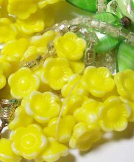SCHIAPARELLI GLASS NECKLACE AS IS REPAIR GREEN GLASS ROSES YELLOW 
