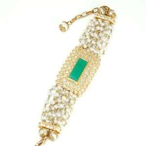  Zimaya Mughal White Pearl and Green Pendant Gold 