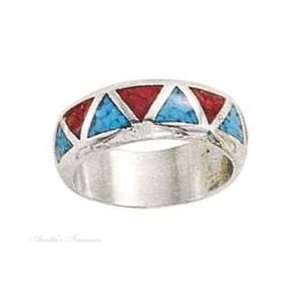 Sterling Silver Unisex Turquoise Coral Band Ring Size 12 Jewelry