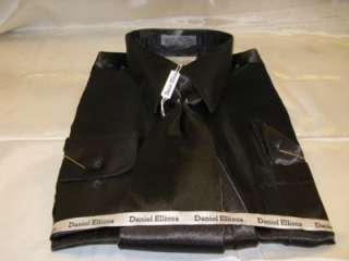 New D & E Satin Dress Shirt w/Tie and Hanky Black  