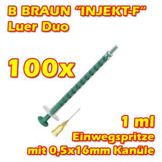 100x BRAUN INJEKT F DUO 1ml Spritzen Spritze mit 0,5x16mm Kanüle 