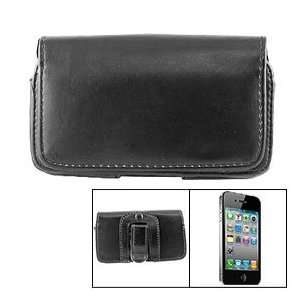 Black Buckle Design Faux Leather Horizontal Pouch Case for iPhone 4G 4