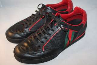 GUCCI Mens Leather Sneakers Black 6.5 G 7 US Shoes 2012  