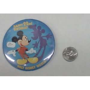   WORLD 22ND BIRTHDAY MICKEY MOUSE VINTAGE BUTTON 