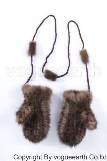 632 new real knitted mink fur brown Gloves/scarf/hat  