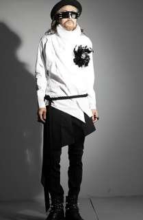 High Collar Oblique Placket Design Japan Punk Style Mens White Casual 