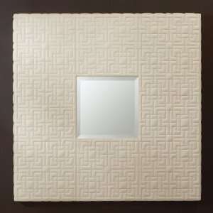    Square Quilted Wall Mirror Beige Leather oversized