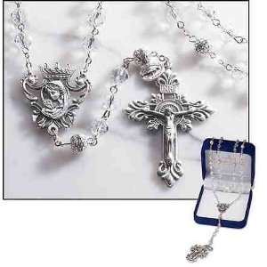 23 Long Catholic 8mm Crystal Bead oxidized Silver Rosary Features 8mm 