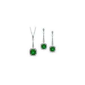 ZALES Cushion Cut Lab Created Emerald Vintage Pendant and Earrings Set 