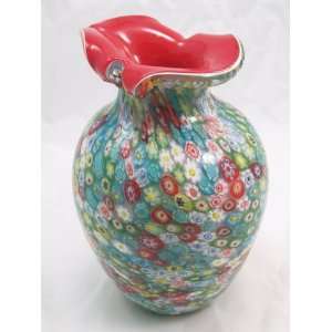  Murano Italy Millefiori Pattern Red Glass Vase C 15