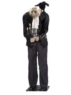 Life Size 5Ft. ANIMATED HAUNTED BUTLER w/ Candles & Raven Halloween 