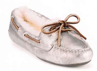 Womens Moccasin Sperry Silver/Shearling Rubber Sole  