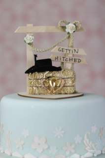 Country Wedding Western Hay Bale Gettin Hitched Cake Topper  