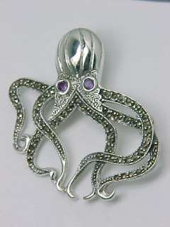 Marcasite / Amethyst Octopus Pin   Sterling Silver  