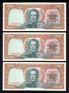 1967 (Lot of 3) Uruguay (5000 Pesos) CH/UNC  