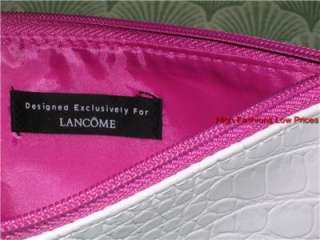 New LANCOME Cosmetic Pouch/Pencil Case Small Slim White Croc Leather 
