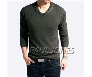 Unique Mens Knit Sweater Designed Warm Two Collar Style Black/Grey 