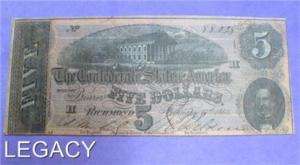 1864 $5.00 CONFEDERATE NOTE DECENT NOTE (RS*  