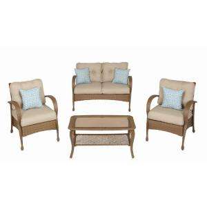 Hampton Bay 4 Piece Woven Patio Seating Set with Cushions 331.974 at 
