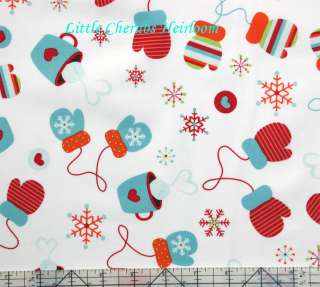 Colorful Christmas Snowflake Mitten White Fabric  
