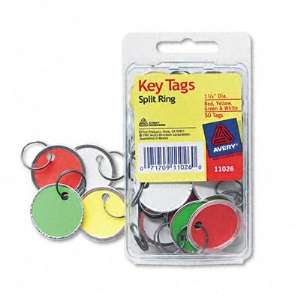 Metal Rim Key Tags, Card Stock/Metal, 1 1/4 Diameter, Assorted Colors 