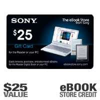 Sony EBOOK0225 $25.00 eBook Reader Gift Card   Good Towards eBook 