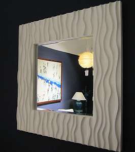 Wandspiegel 98x98 Barock in Pianolack weiß Ornamente Welle Spiegel 