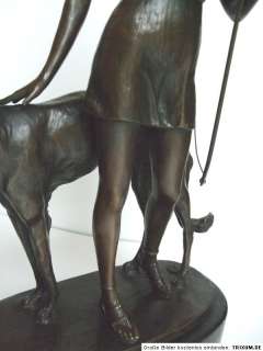 Echt Bronze Figur Diana Jagdgöttin + Windhund 7kg 50cm  
