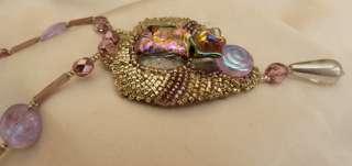 MICHELINE BRIERRE HAND BEADED PURPLE GLASS NECKLACE  
