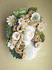 Italy Italian Terracotta 1960s Flower Child Face Mask Daises Ornate 