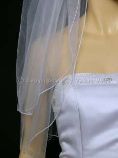 2T White Elbow Length Pencil Edge Bridal Wedding Veil  