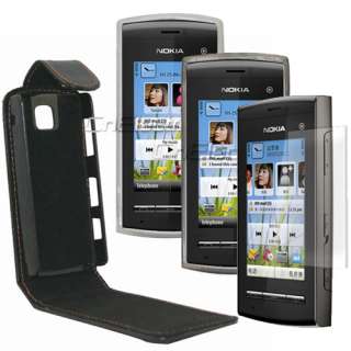 Schwarz Leder+2 Silikon Tasche + Folie für Nokia 5250  