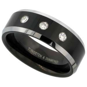  TUNGSTEN 3 DIAMOND COMFORT FIT WEDDING RING BAND ,FREE ENGRAVE  