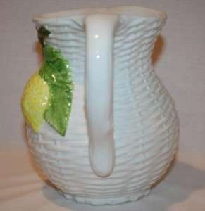 716 ITALIAN Basket Weave Ceramic Lemon Design Pitcher  