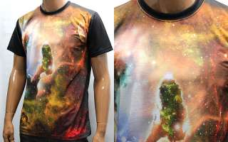 Mens Black Universe illusion Print Short Sleeve T shirts M L / Fashion 